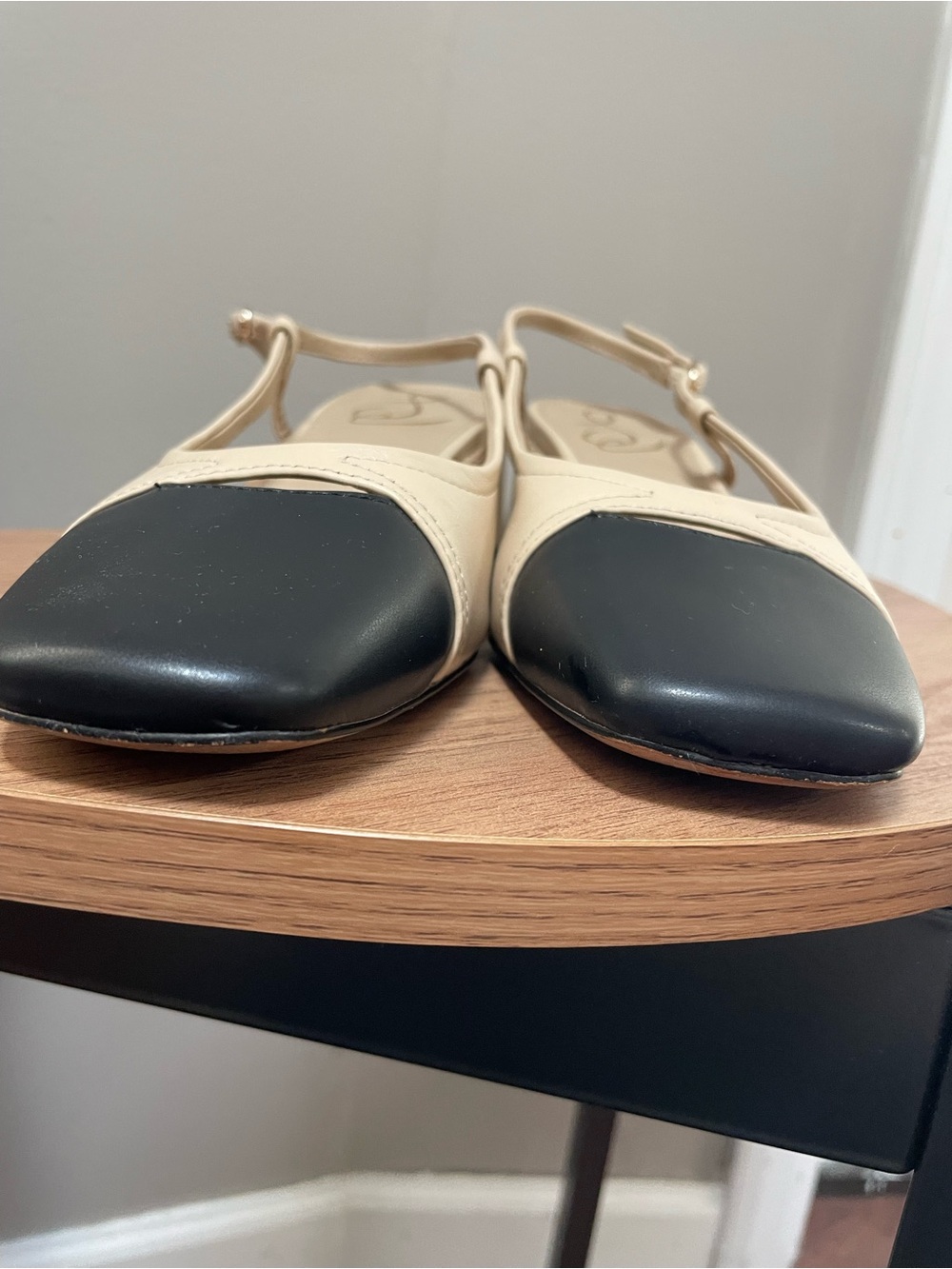 Sam Edelman “Tara” Cream and Black Slingback Block Heels - Picture 6 of 8